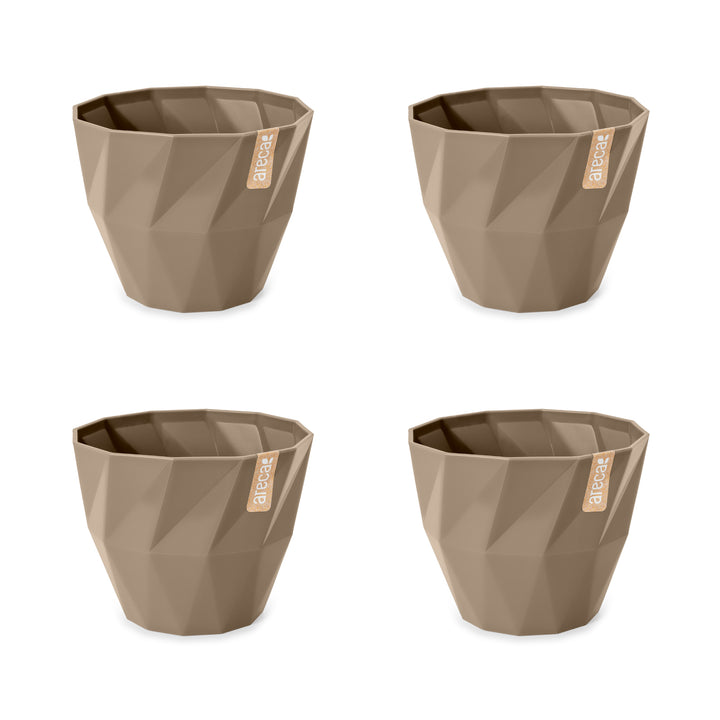 Areca Quartz - Set de 4 Macetas Redondas Decorativas 9.5 cm con Textura. Taupe