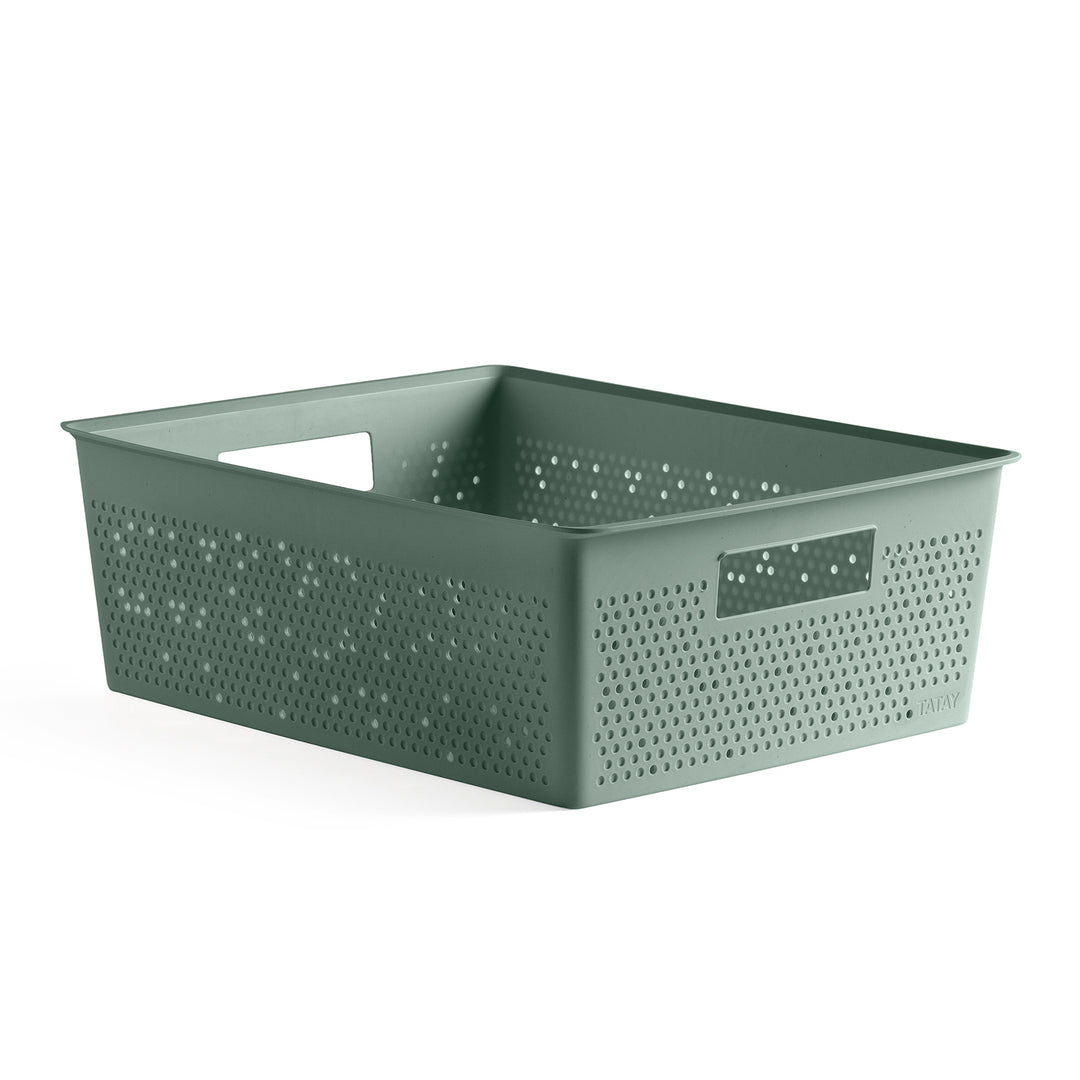 TATAY Bohol - Caja Organizadora Rectangular 12L Plástico Reciclado. Verde Sage