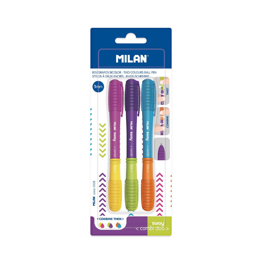MILAN SWAY - Blíster 3 Bolígrafos Combi Duo con 6 Combinaciones Distintas de Colores