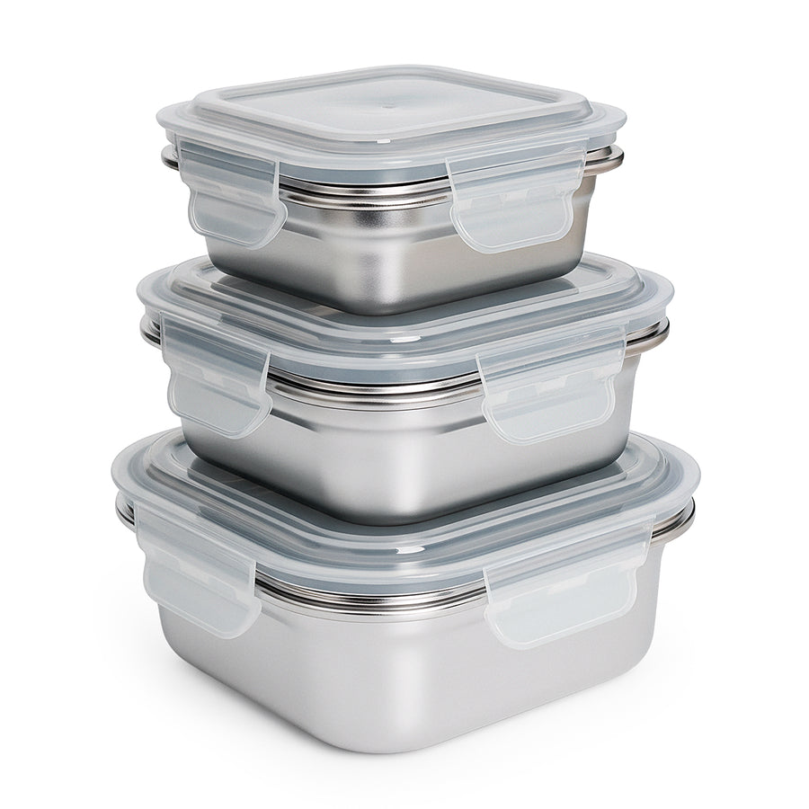 IBILI Keepklin - Recipiente Cuadrado en Acero Inoxidable Apto Microondas