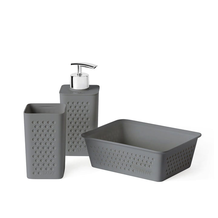 TATAY Bohol - Juego de Accesorios de Baño 3 Piezas en Plástico Reciclado. Gris Antracita