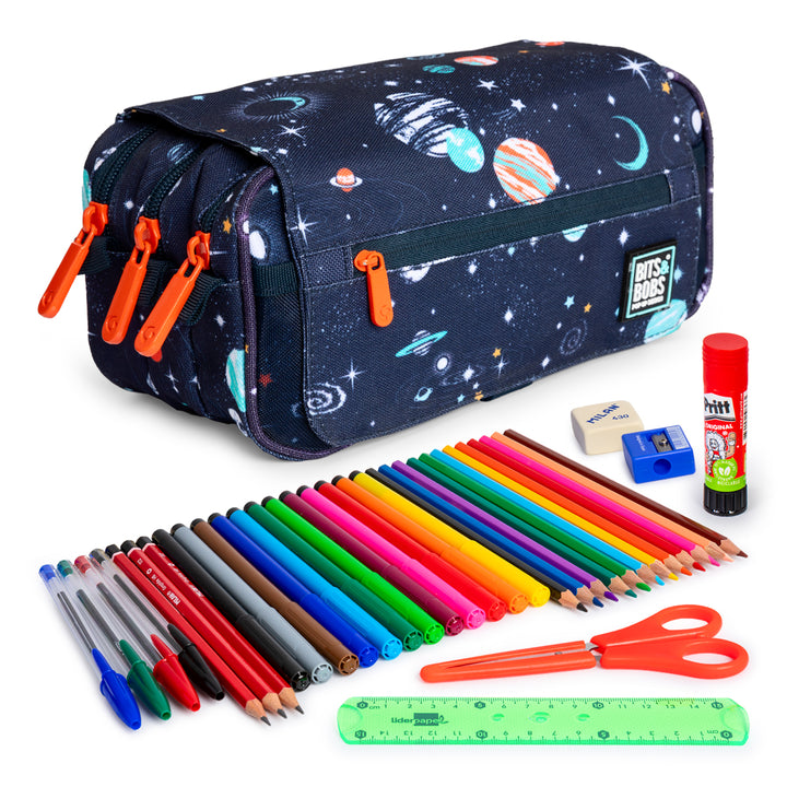 ColePack EcoDes - Estuche Triple de 3 Cremalleras con Material Escolar Incluido. Cosmos