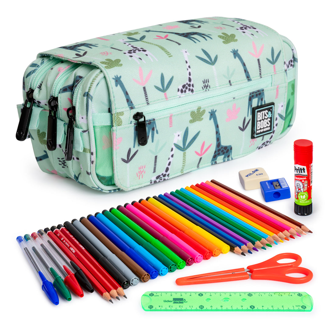 ColePack EcoDes - Estuche Triple de 3 Cremalleras con Material Escolar Incluido. Jungle