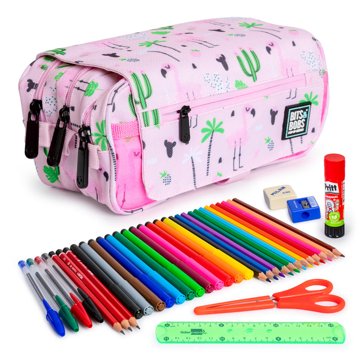 ColePack EcoDes - Estuche Triple de 3 Cremalleras con Material Escolar Incluido. Tropical