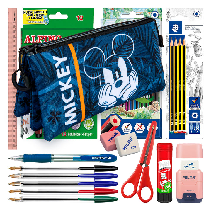 ColePack Mickey - Estuche Triple de 2 Cremalleras con Material Escolar. Blue