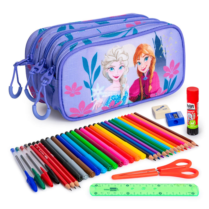 ColePack EcoTrick - Estuche Triple de 3 Cremalleras con Material Escolar Incluido. Frozen 2