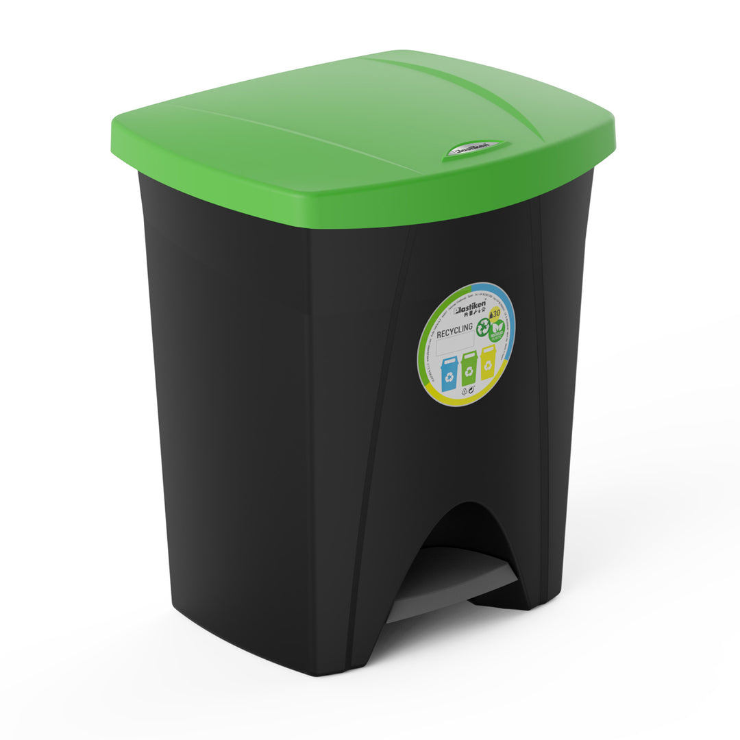 Plastiken Nature - Cubo de Basura 25L con Pedal para Cocina. Negro con Tapa Verde