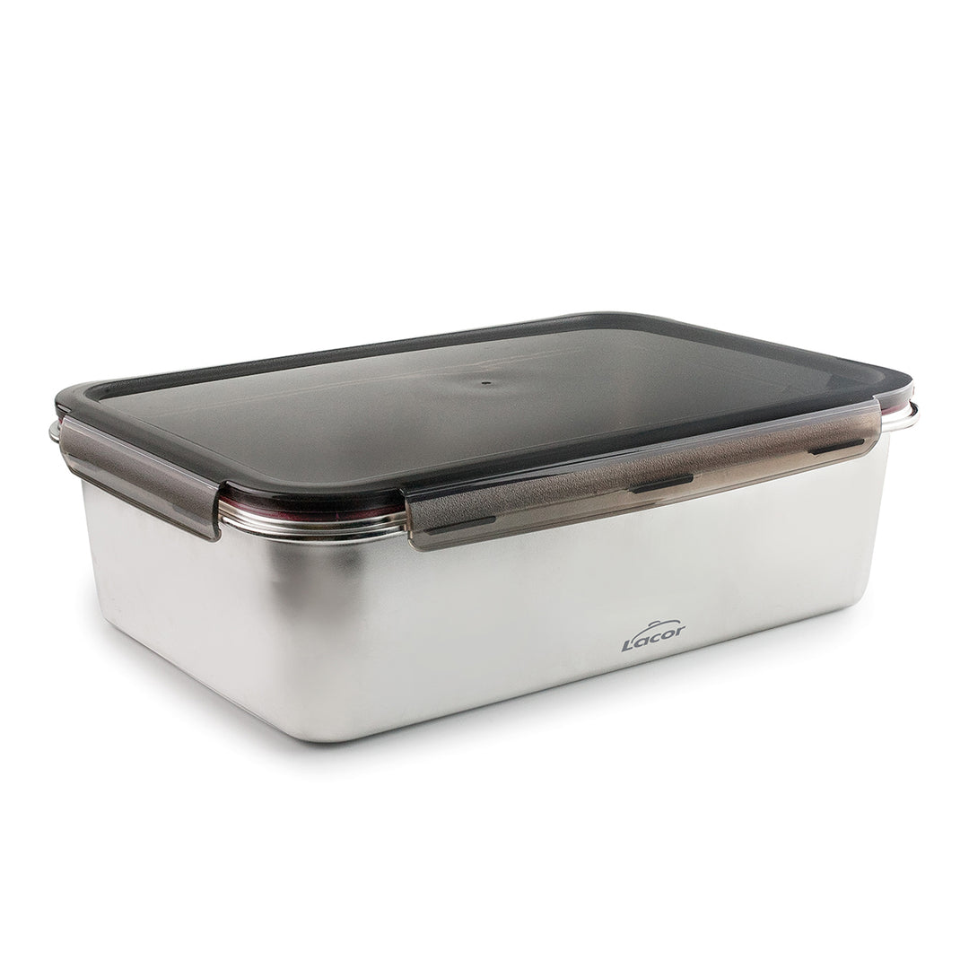 LACOR EcoInox Pro - Recipiente Rectangular de 6.5L en Acero Inoxidable. Apto Nevera y Horno