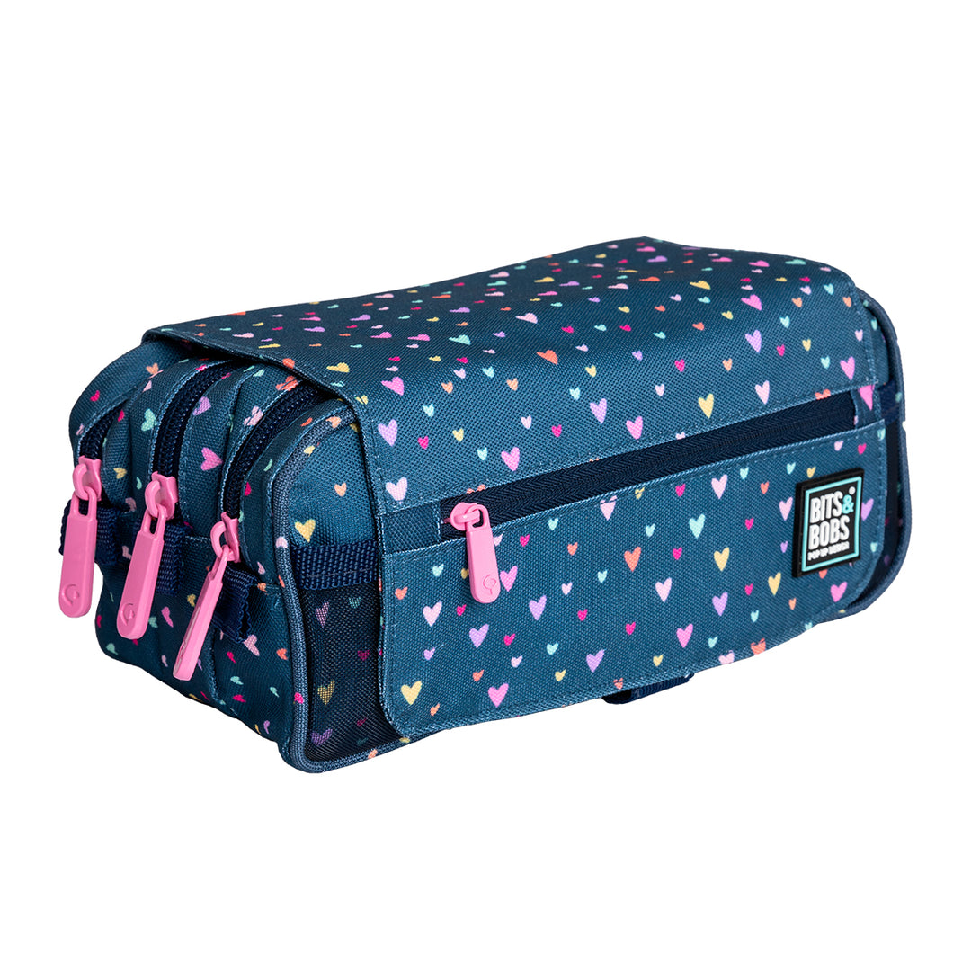 Grafoplás Design - Estuche Portatodo Triple con Solapa para Material Escolar. Hearts