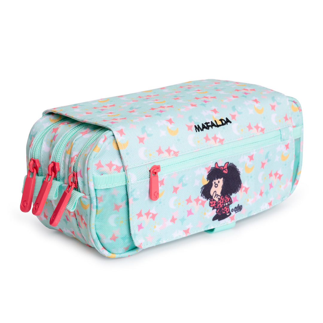 Grafoplás Design - Estuche Portatodo Triple con Solapa para Material Escolar. Mafalda Pijama