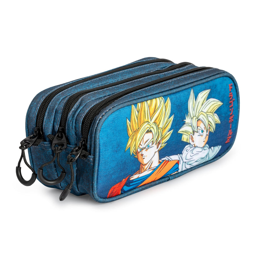 DRAGON BALL Warrior - Estuche Escolar Triple Portatodo Tres Cremalleras TRICK FAN Azul