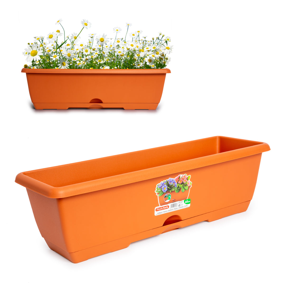 Plastic Forte - Jardinera Rectangular 60 cm con Plato Integrado. Terracota