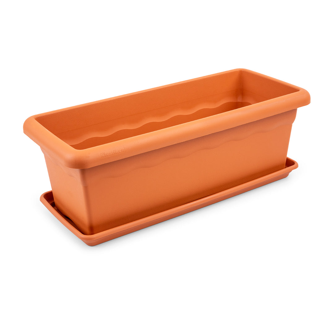 Plastiken TERRA - Jardinera Rectangular 60 cm 22L con Plato Incluido. Terracota