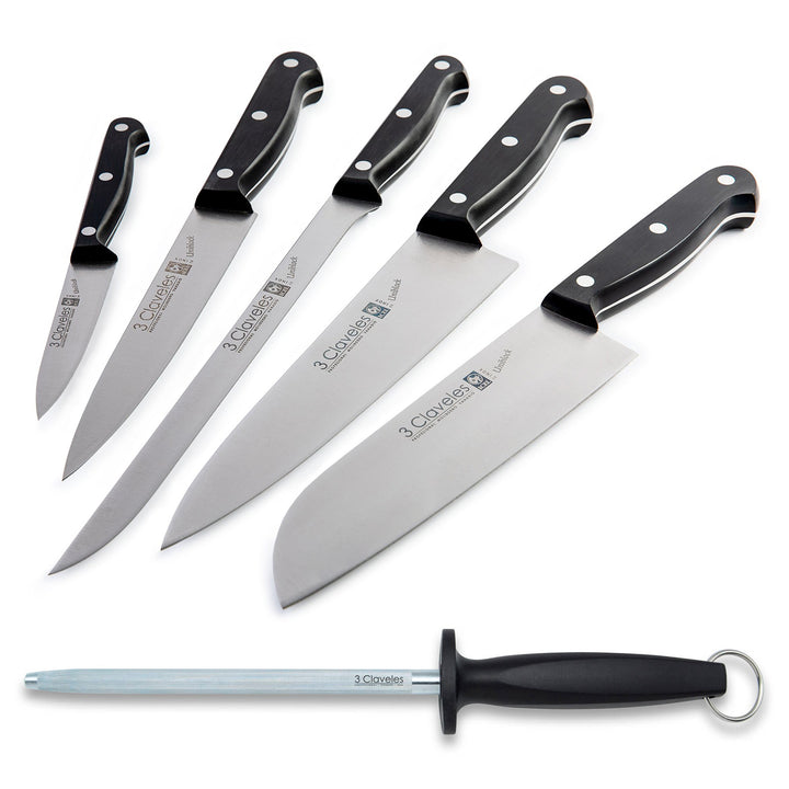 3 Claveles Uniblock - Cuchillo Cocinero Profesional 13 cm Acero Inoxidable. Mango POM