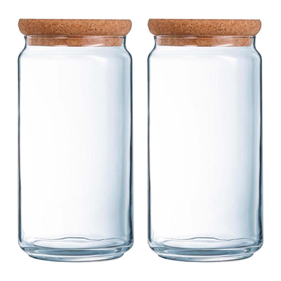 Luminarc Pure Jar - Juego de 2 Botes Redondos de 1.5L en Vidrio con Tapa de Madera