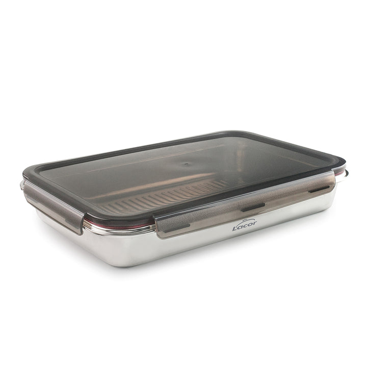LACOR EcoInox Pro - Recipiente Rectangular de 3.5L en Acero Inoxidable. Apto Nevera y Horno
