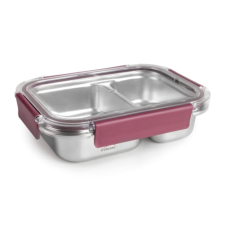 LACOR TwoGo - Recipiente Rectangular de 0.45L + 0.28L en Acero Inoxidable Apto Microondas