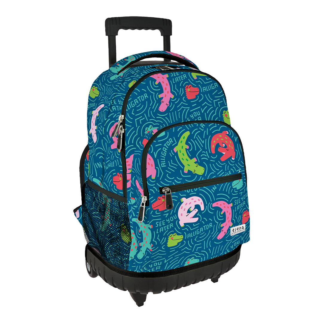 Grafoplás Design - Mochila Escolar 3 Cremalleras y Carrito Integrado. Acolchada. Alligator