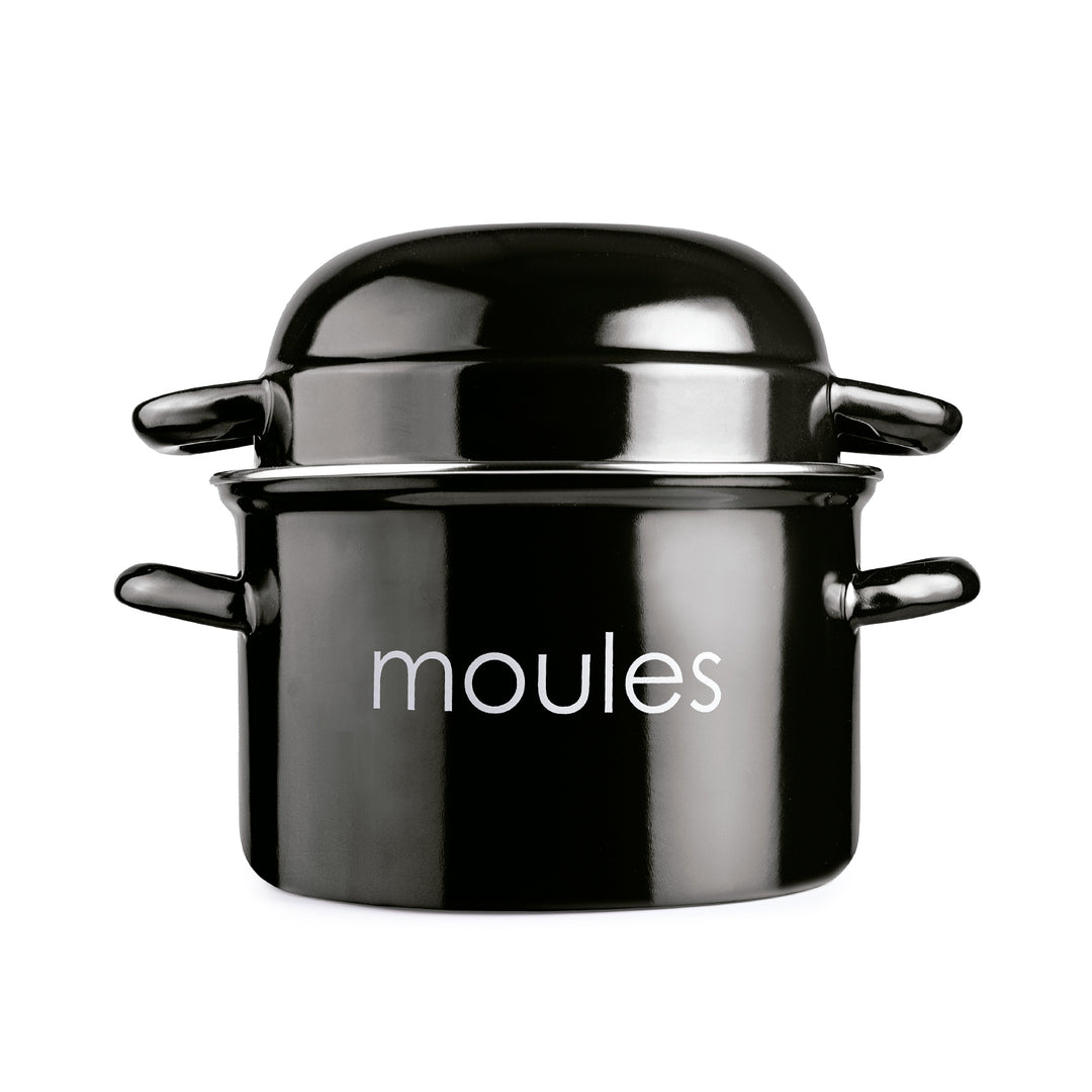 IBILI Moules - Olla de 18 cm para Mejillones en Acero Esmaltado con Tapa Especial. Negro