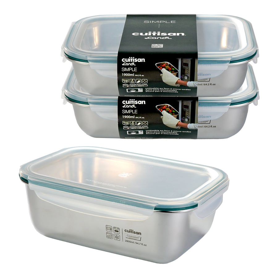 Cuitisan Simple - Lote de 3 Recipientes Rectangulares de 1.9L y 2.8L e – PracticDomus