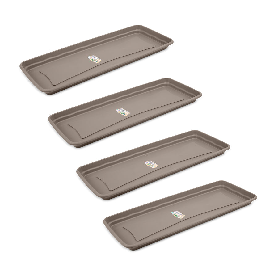 Plastiken TERRA - Pack de 4 Platos Rectangulares 47 cm para Jardinera de 50 cm 14L. Taupe