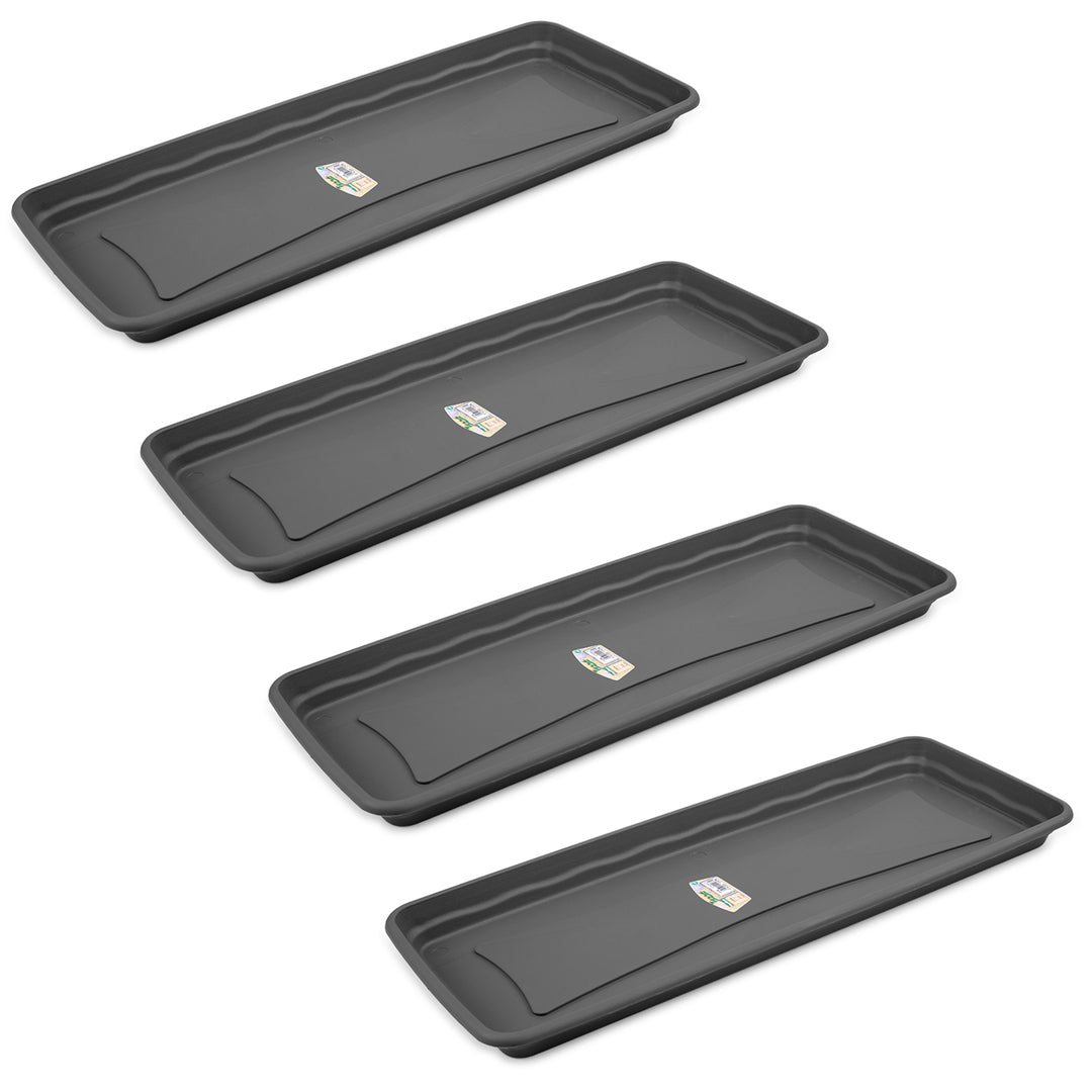 Plastiken TERRA - Pack de 4 Platos Rectangulares 77 cm para Jardinera de 80 cm 31L. Antracita