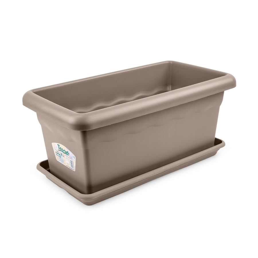 Plastiken TERRA - Jardinera Rectangular 60 cm 33L con Plato Incluido. Taupe