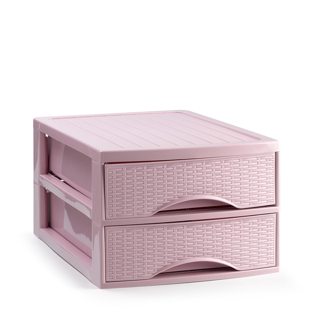 Plastic Forte Rattan - Cajonera de Sobremesa 2 Cajones en Plástico. Rosa