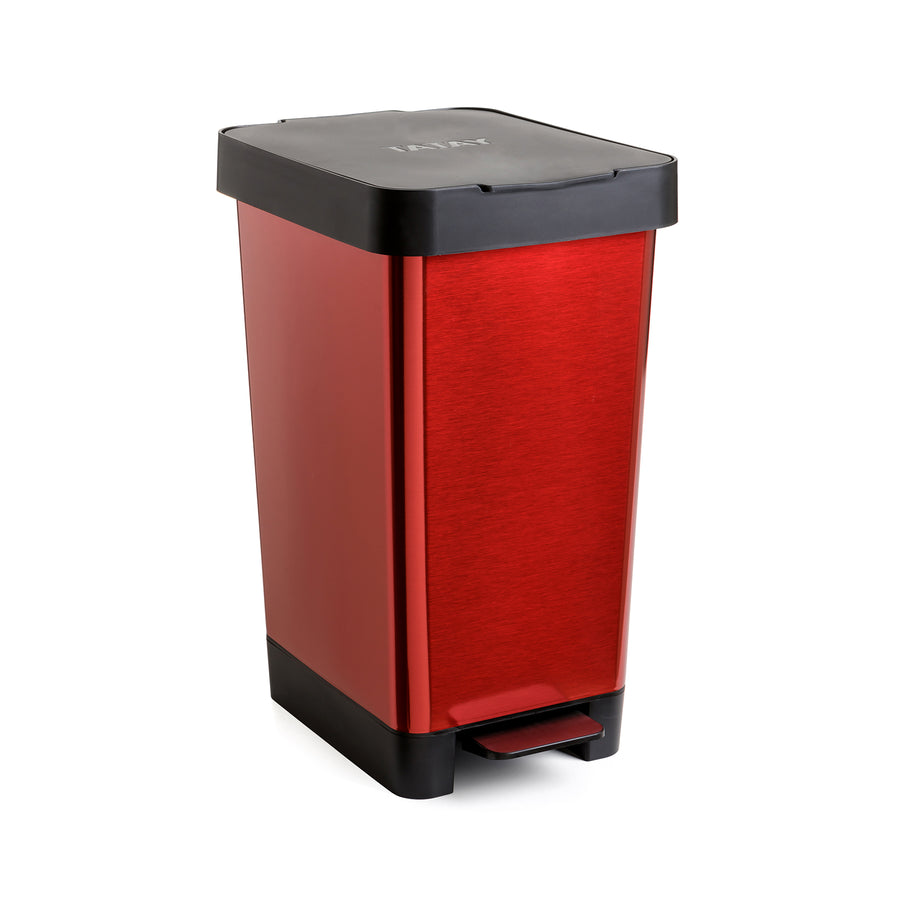 TATAY Smart - Cubo de basura 25L con Doble Apertura, Pedal Retráctil y Manual. Steel Rojo