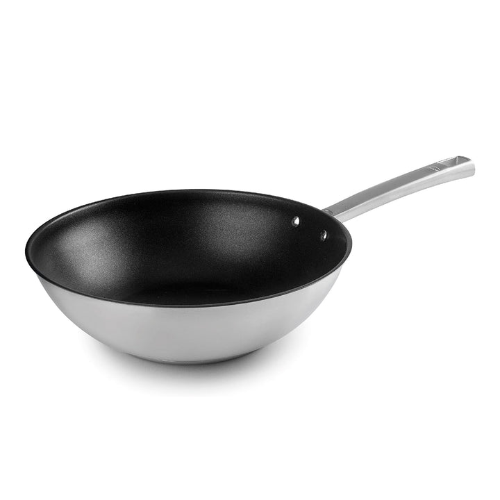 LACOR Foodie - Sartén Wok 28 cm de Acero Inox. y QuanTanium con Fondo Termo Difusor