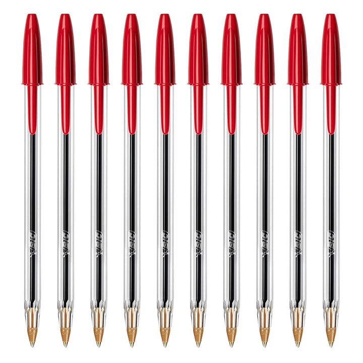 BIC - Set de 10 Bolígrafos Cristal Original Medium de Tinta de Aceite. Rojo