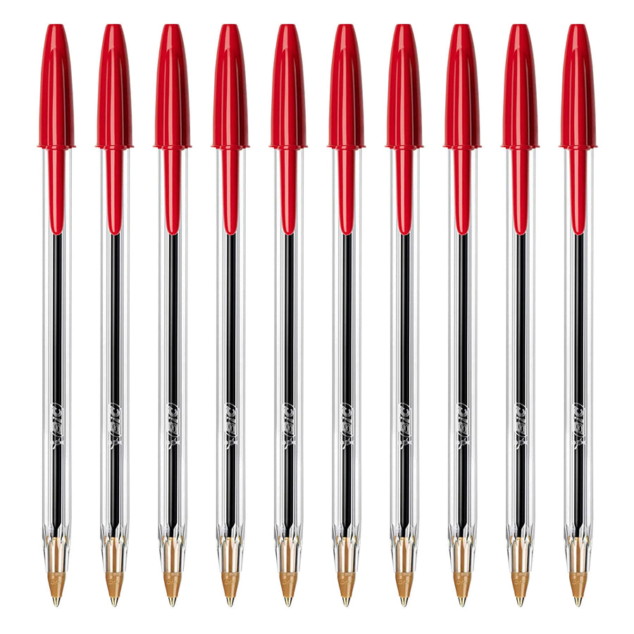 BIC - Set de 10 Bolígrafos Cristal Original Medium de Tinta de Aceite. Rojo