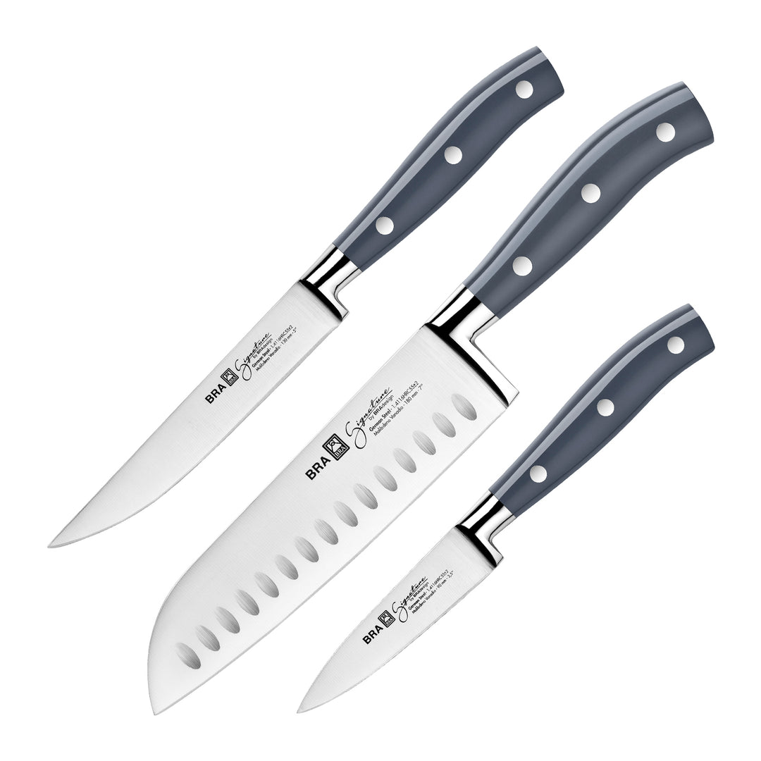 BRA Signature - Juego de 3 Cuchillos Gama Santoku en Acero Aleman 4116 Krupp