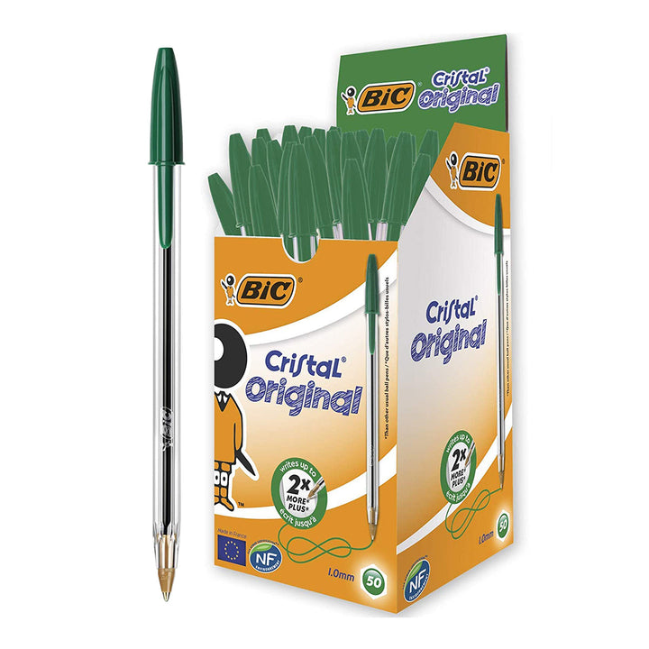 BIC - Caja de 50 Bolígrafos Cristal Original Medium de Tinta de Aceite. Verde