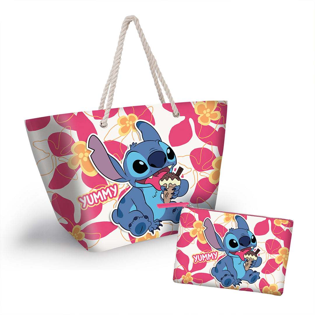 KARACTERMANIA - Bolsa de Playa con Asas y Cierre de Cremallera. Lilo y Stitch Ice Cream