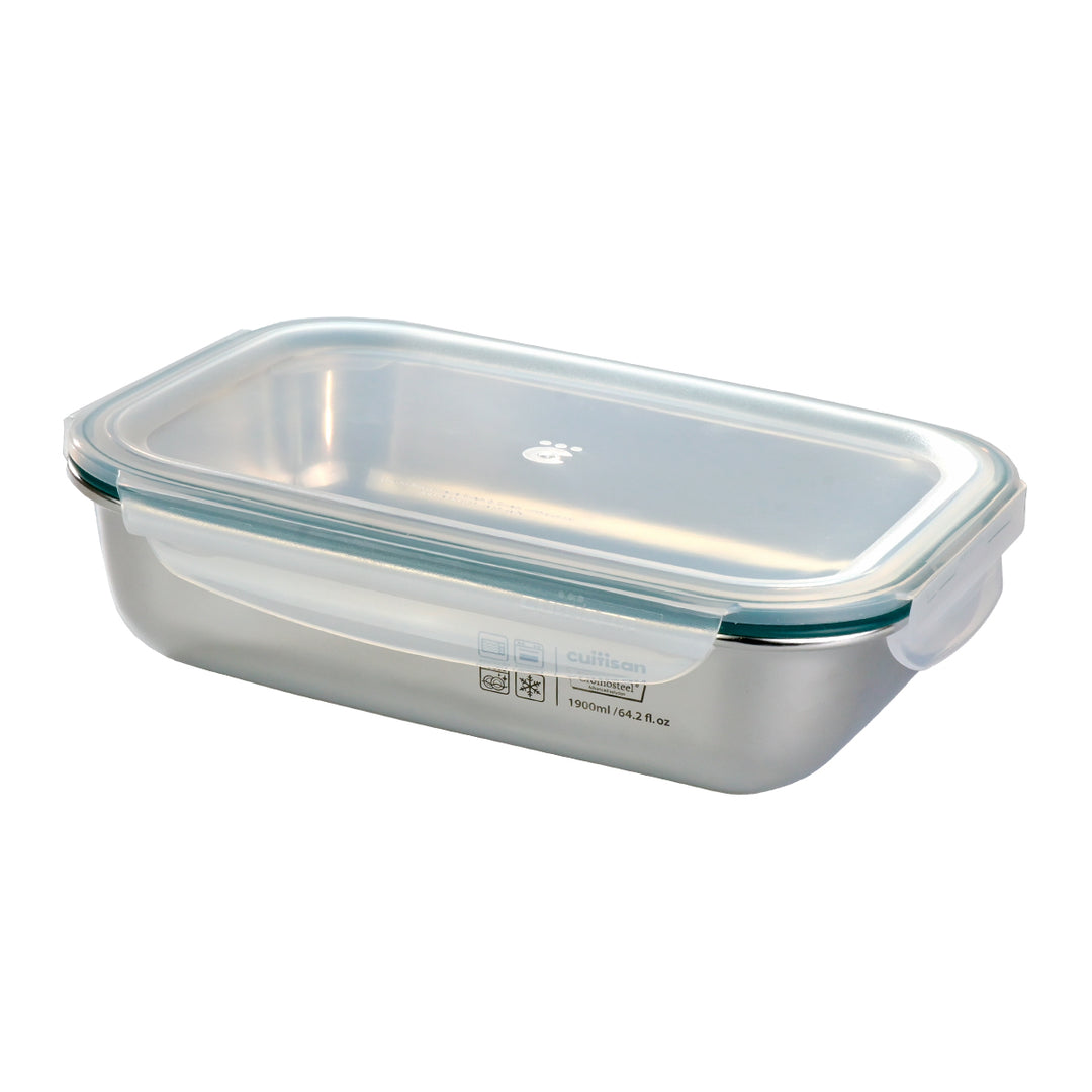 Cuitisan Simple - Recipiente Rectangular de 1.9L en Acero Inoxidable Apto Microondas