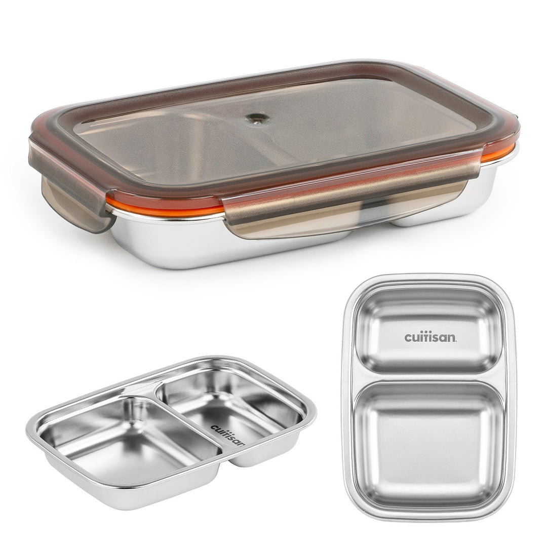 Cuitisan To Go - Recipiente Rectangular de 1L con 2 Compartimentos en Acero Apto Microondas