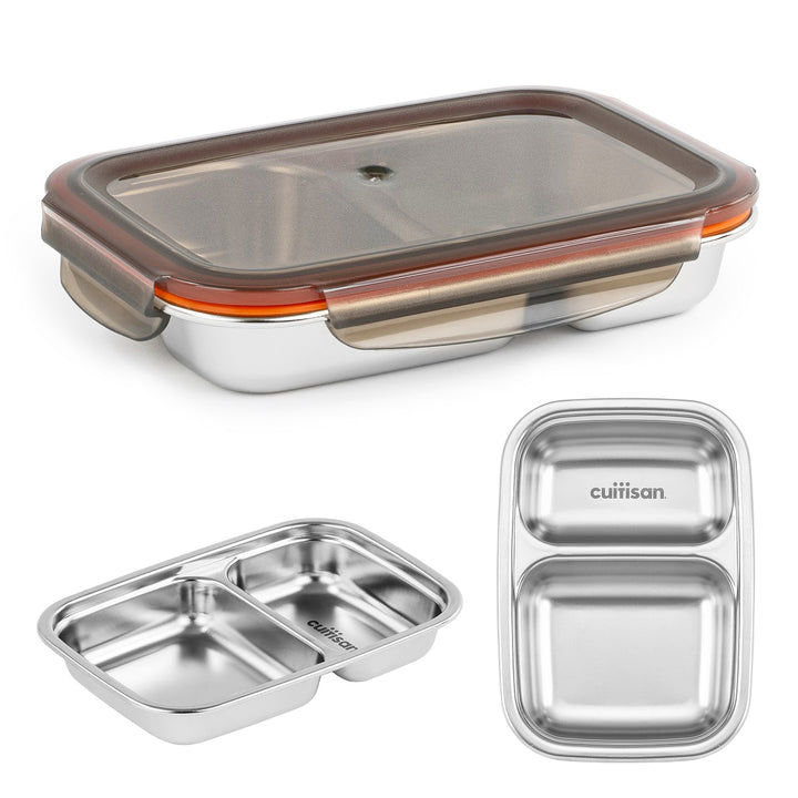 Cuitisan To Go - Recipiente Rectangular de 1L con 2 Compartimentos en Acero Apto Microondas