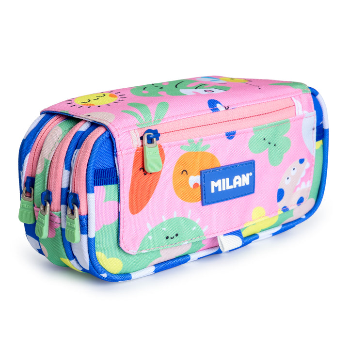 Milan Green Grow - Estuche Portatodo Triple con Cuatro Cremalleras para Material Escolar