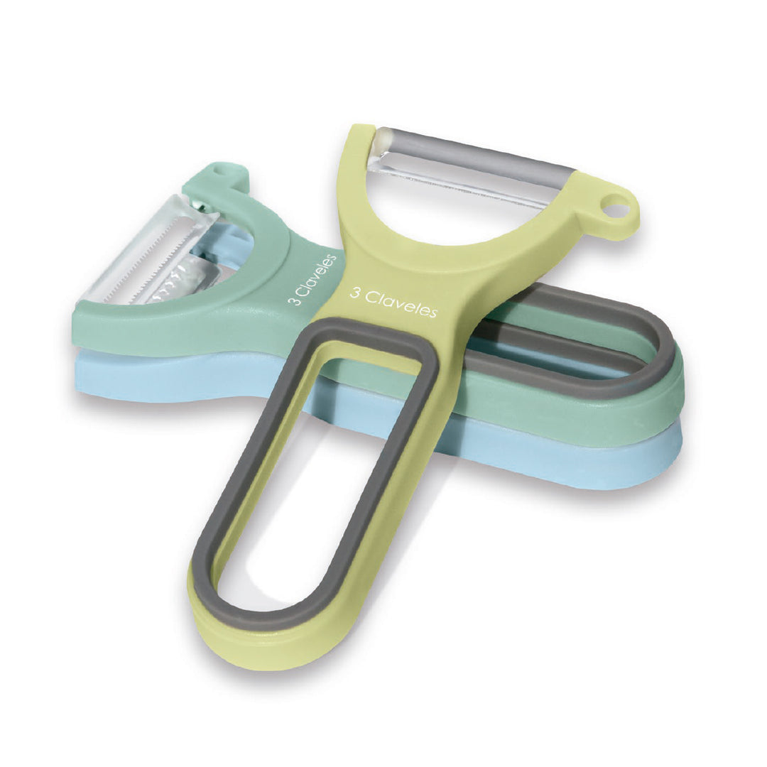 3 Claveles - Set de 3 Peladores en Forma Y en Acero Inoxidable. Colores Surtidos