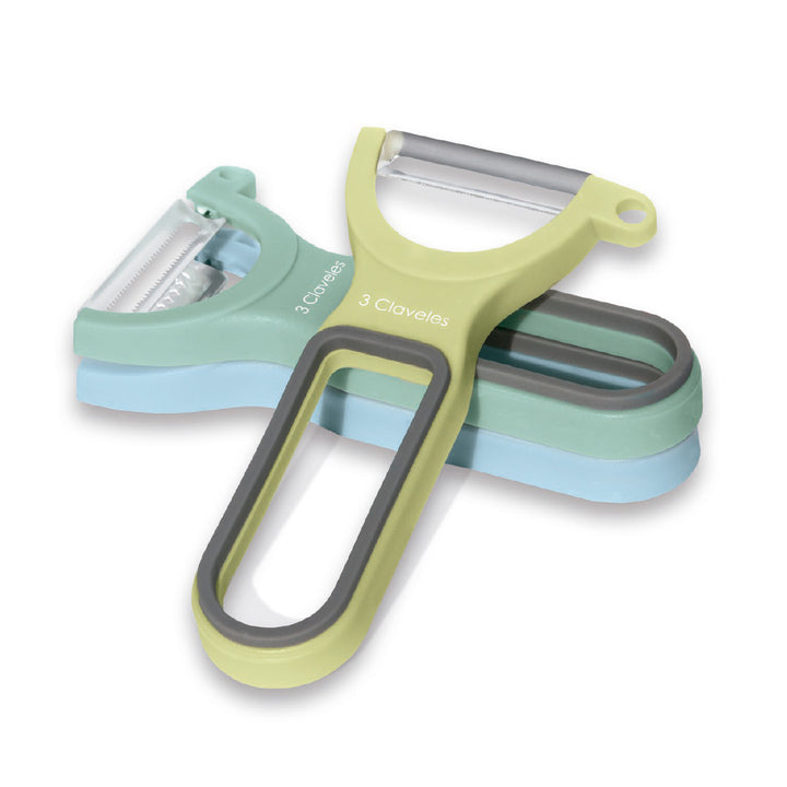 3 Claveles - Set de 3 Peladores en Forma Y en Acero Inoxidable. Colores Surtidos