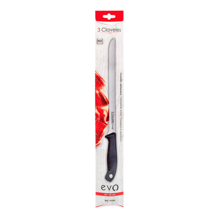 3 Claveles EVO - Cuchillo Jamonero de 25 cm Acero Inoxidable Mango Polipropileno