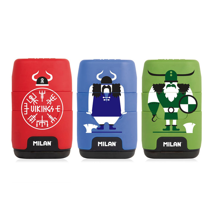 MILAN Vikings - Afilaborra Compact. Combinación de Goma y Sacapuntas Doble Verde