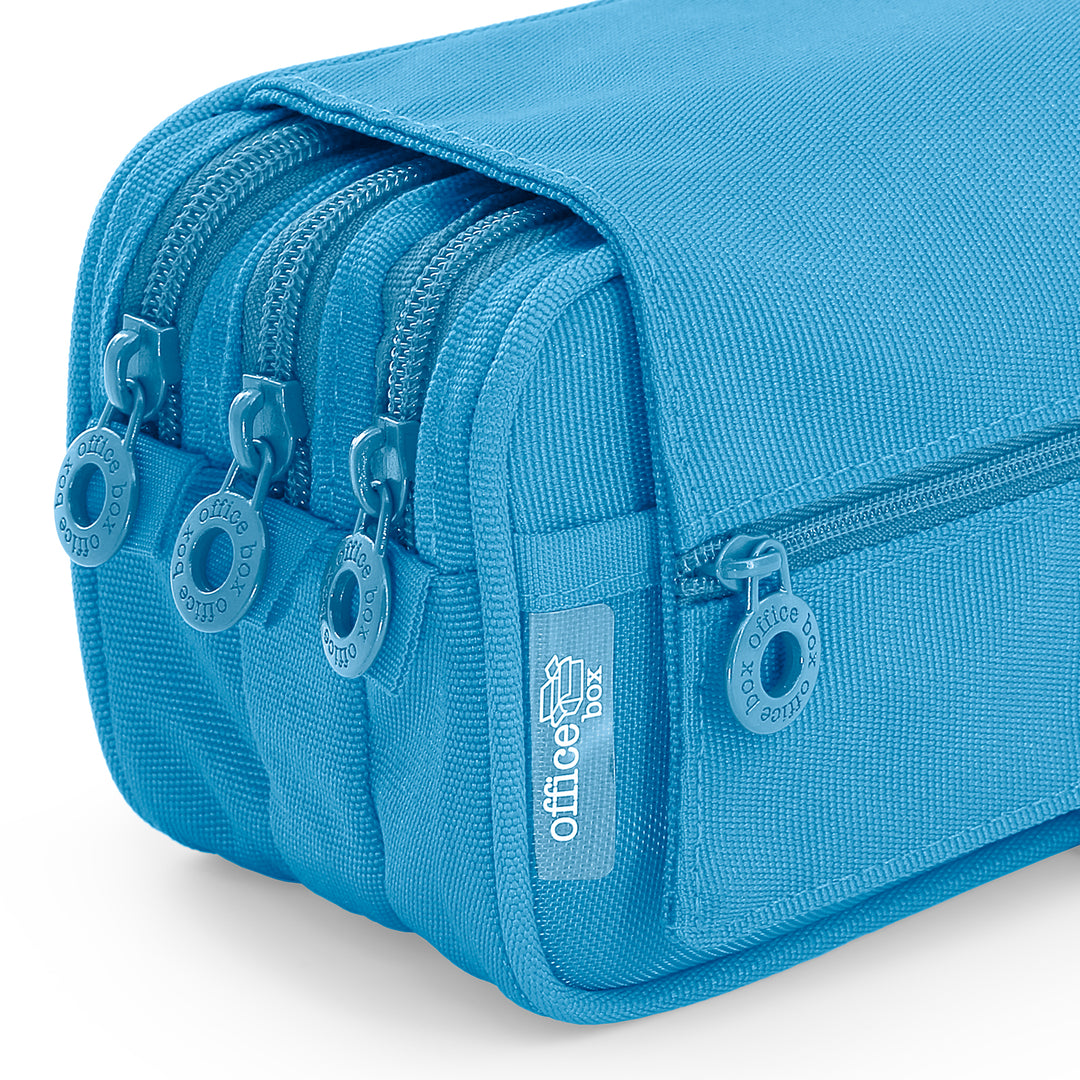 ColePack Eco - Estuche Triple de 3 Cremalleras con Material Escolar Incluido. Azul Claro