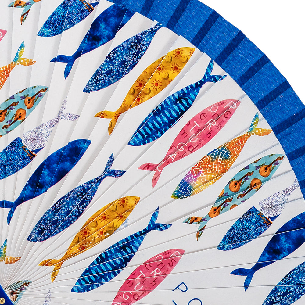 JAVIER Sardinas  - Abanico de 23 cm con Varillas de Madera Estampada y Tela. Portugal