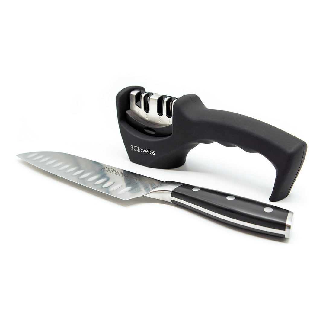 3 Claveles - Afilador Cuchillos y Tijeras 4 Pasos Ergonómico. Carburo Tungsteno  y Cerámica