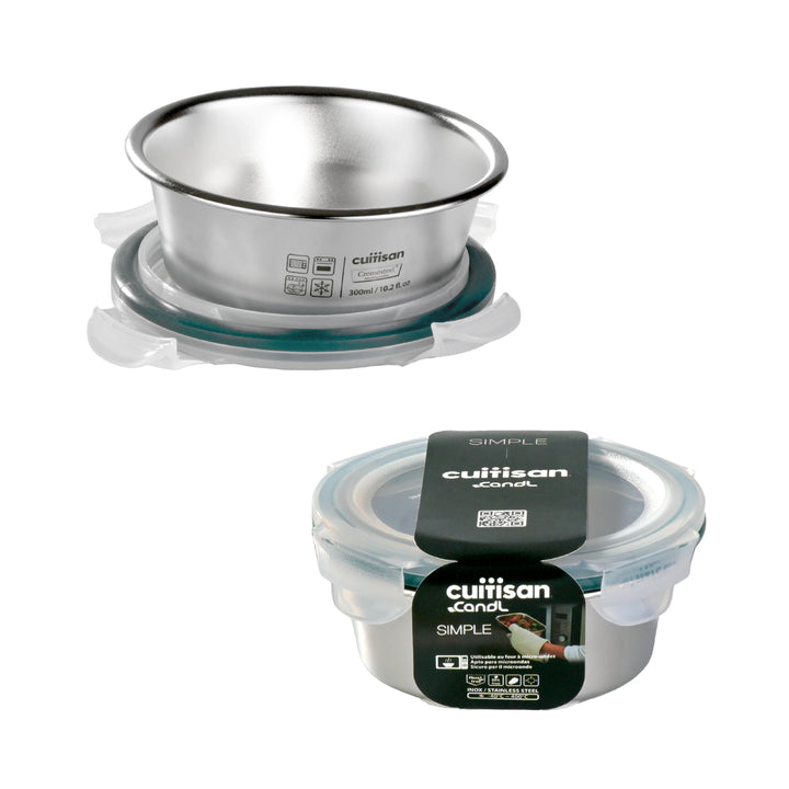 Cuitisan Simple - Recipiente Redondo de 0.3L en Acero Inoxidable Apto Microondas
