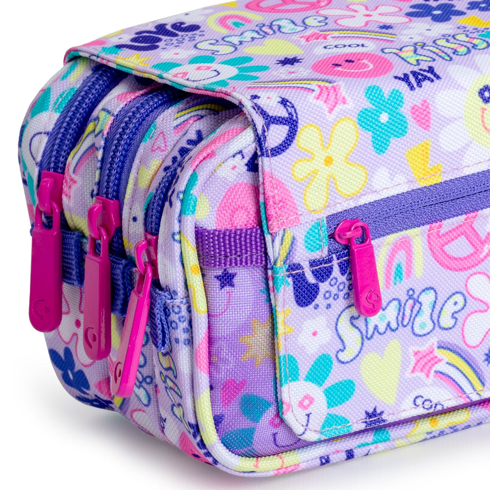 ColePack EcoDes - Estuche Triple de 3 Cremalleras con Material Escolar Incluido. Smile