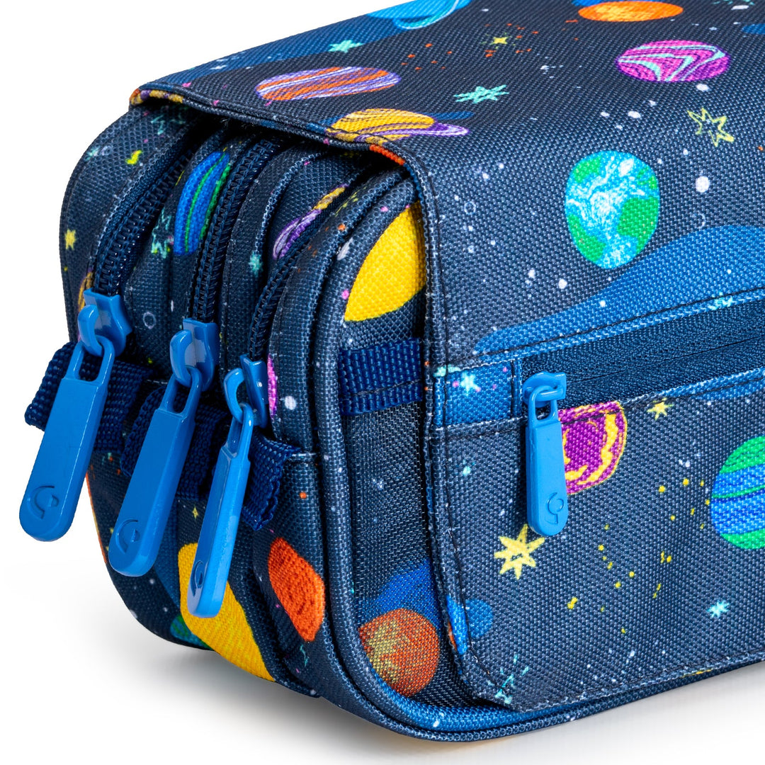 ColePack EcoDes - Estuche Triple de 3 Cremalleras con Material Escolar Incluido. Space