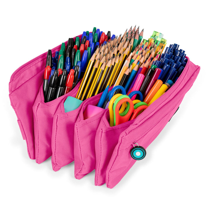ColePack Eco36 - Estuche Cuadruple de 4 Cremalleras con Material Escolar Incluido. Rosa